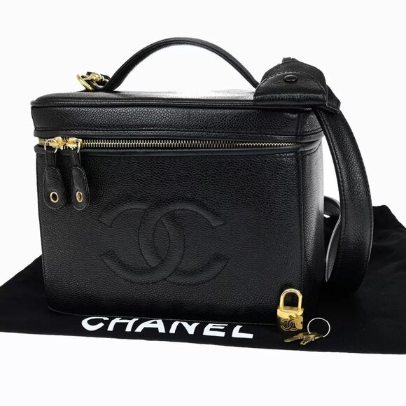CHANEL CC Logo Vanity 2Way Hand Bag Caviar Skin Leather BK GHW Vintage - Picture 1 of 16